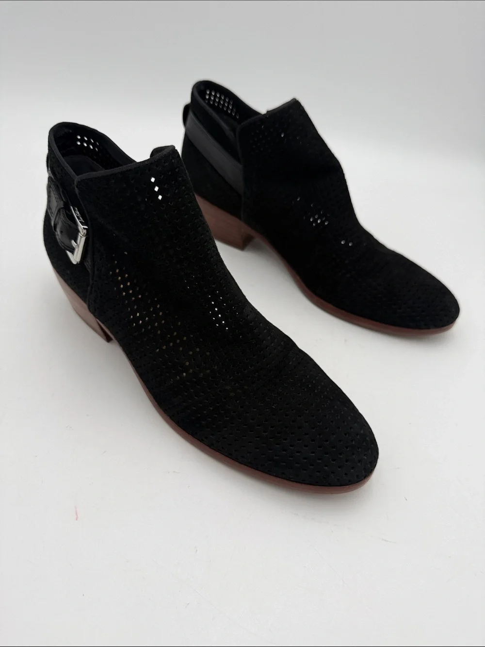 Sam Edelman Black Suede Perforated Ankle Boots Buckle - Women's Shoes 9 festival